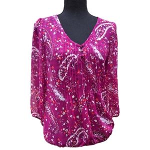 St. John's Bay Long Sleeve Plum Paisley Sheer Blouson Size - M‎